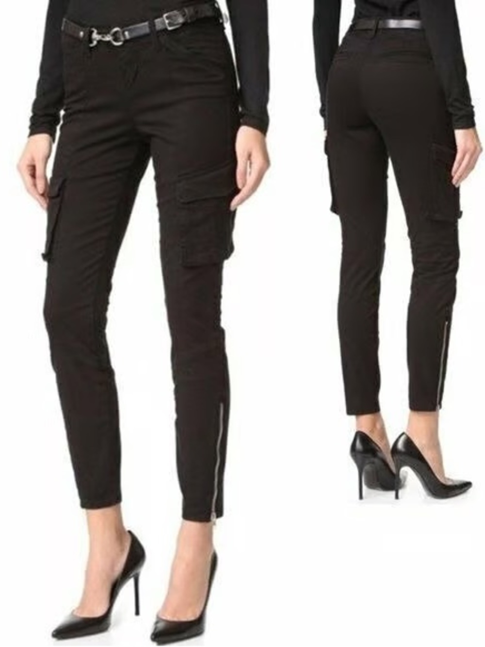 GUC L'AGENCE Montgomery Skinny Cargo Pants Ankle Zip Charcoal Black 32 $245 MSRP